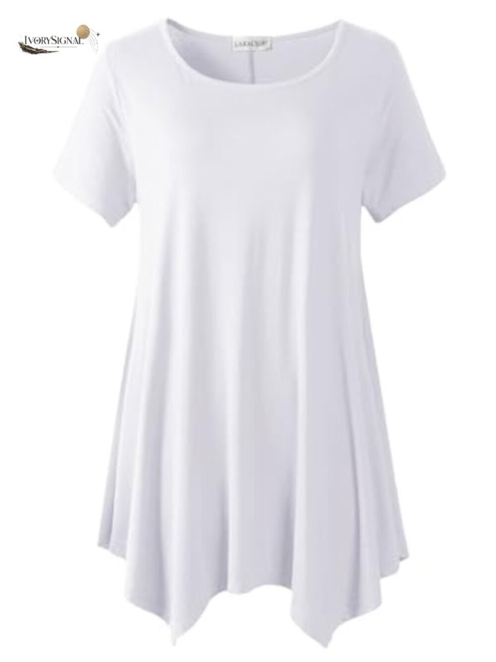 Plus Size Short Sleeve Tunic Top with Asymmetrical Hem - 95% Rayon 5% Spandex